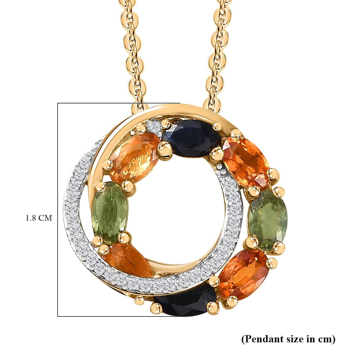 Orange Sapphire  Green Sapphire  Yellow Sapphire  Blue Sapphire,  White Zircon Pendant with Chain (Size 20) in 18K YG Vermeil Sterling Silver 0.29 ct  Silver Wt. 6.37 Gms  2.690  Ct.