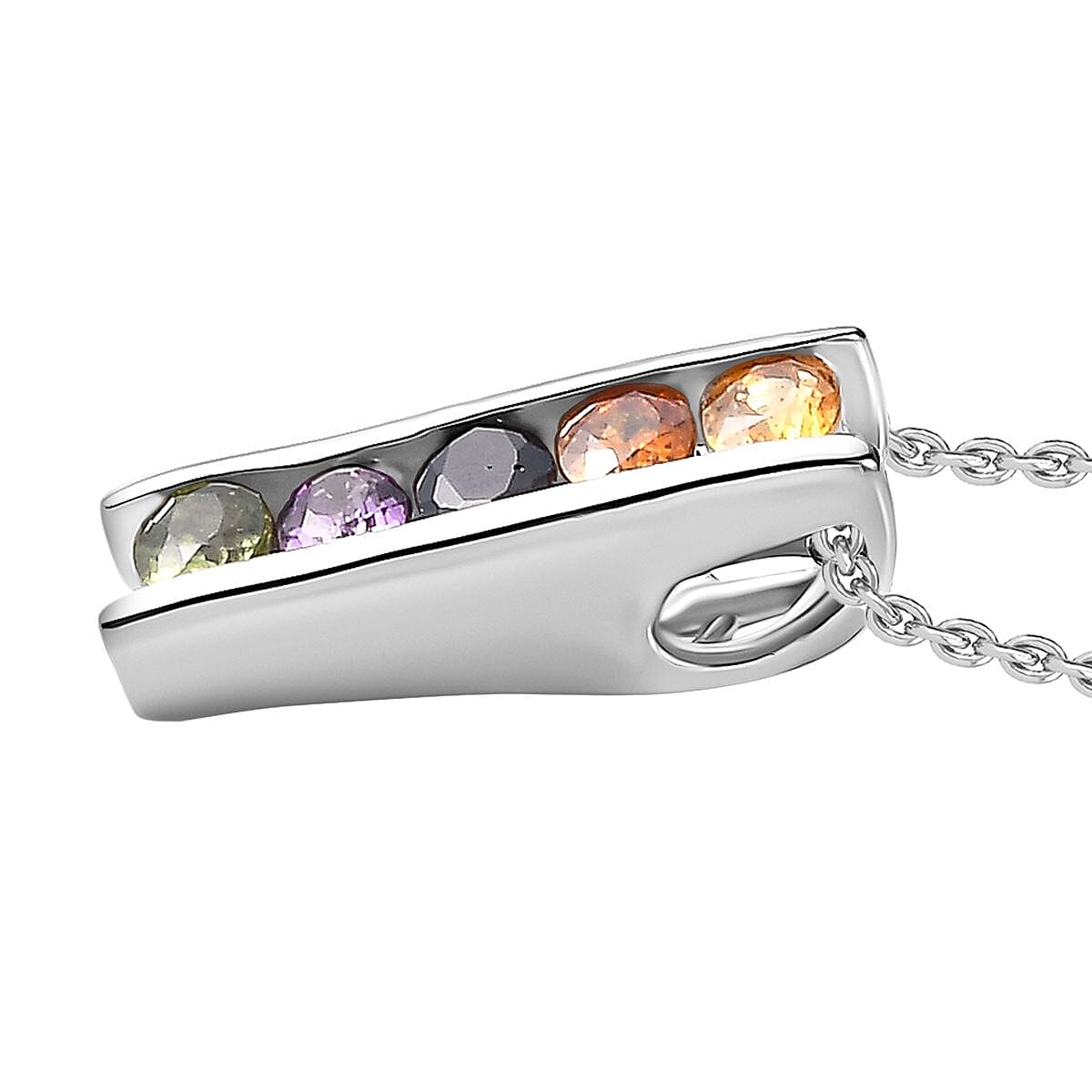 Orange Sapphire  Green Sapphire  Pink Sapphire  Yellow Sapphire  Blue Sapphire Pendant with Chain (Size 20) in rhodium Sterling Silver  Wt. 5.4 Gms  1.450  Ct.
