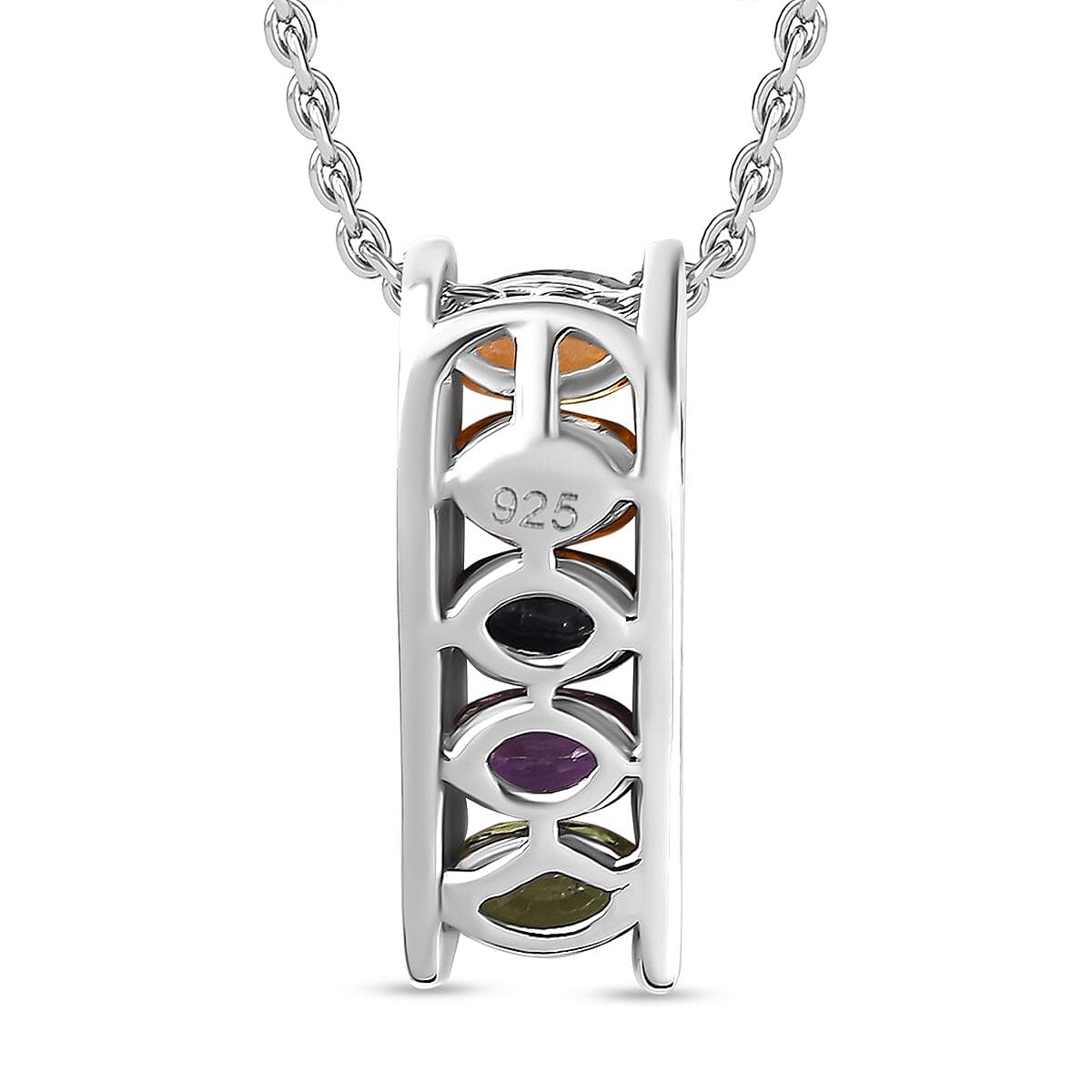 Orange Sapphire  Green Sapphire  Pink Sapphire  Yellow Sapphire  Blue Sapphire Pendant with Chain (Size 20) in rhodium Sterling Silver  Wt. 5.4 Gms  1.450  Ct.
