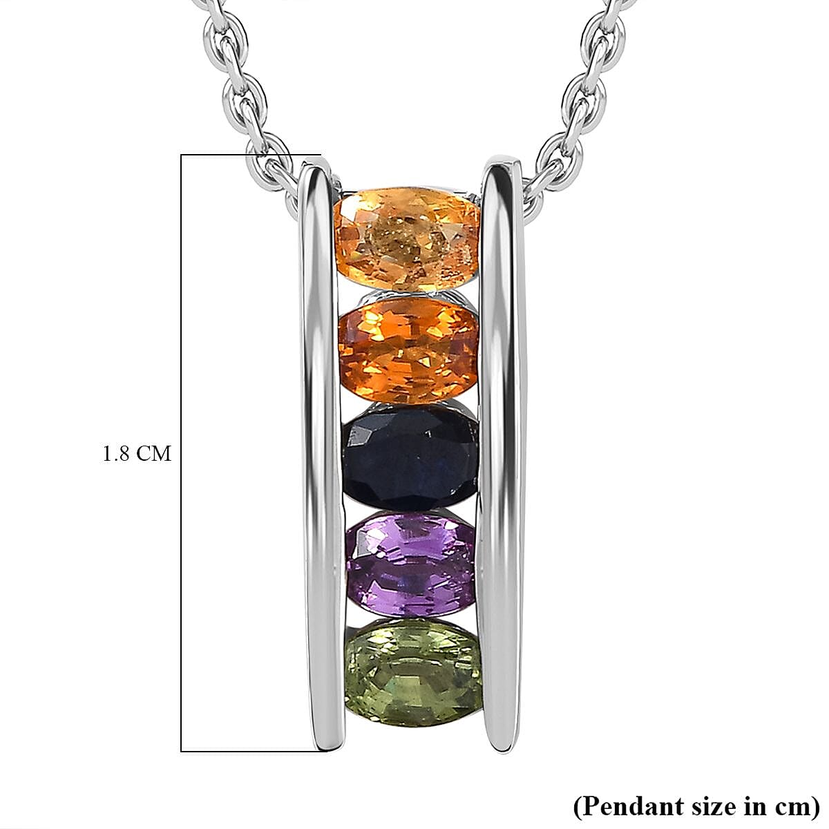 Orange Sapphire  Green Sapphire  Pink Sapphire  Yellow Sapphire  Blue Sapphire Pendant with Chain (Size 20) in rhodium Sterling Silver  Wt. 5.4 Gms  1.450  Ct.