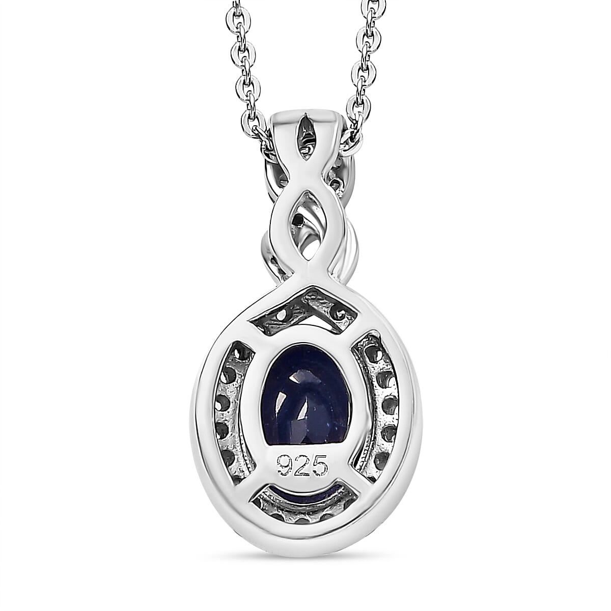 Fissure Filled Blue Sapphire,  White Zircon Pendant with Chain (Size 20) in rhodium Sterling Silver 0.44 ct  1.990  Ct.