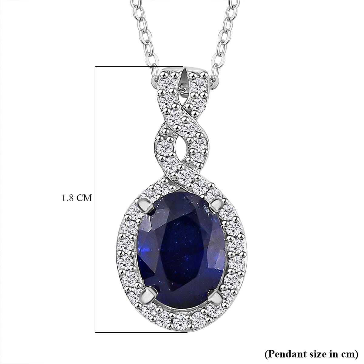 Fissure Filled Blue Sapphire,  White Zircon Pendant with Chain (Size 20) in rhodium Sterling Silver 0.44 ct  1.990  Ct.