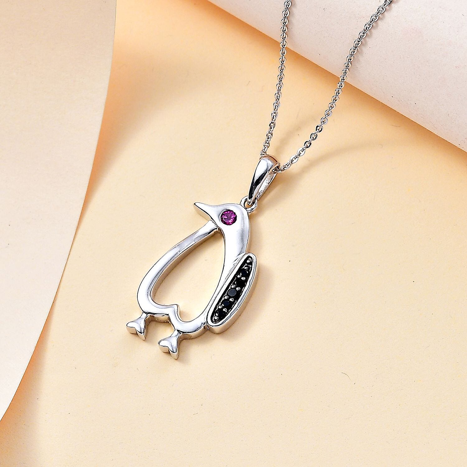 Rhodolite Garnet,  Black Spinel Pendant with Chain (Size 20) in rhodium Sterling Silver 0.15 ct  0.200  Ct.