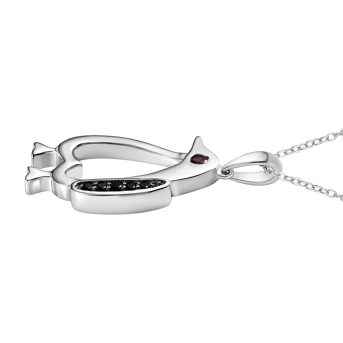 Rhodolite Garnet,  Black Spinel Pendant with Chain (Size 20) in rhodium Sterling Silver 0.15 ct  0.200  Ct.