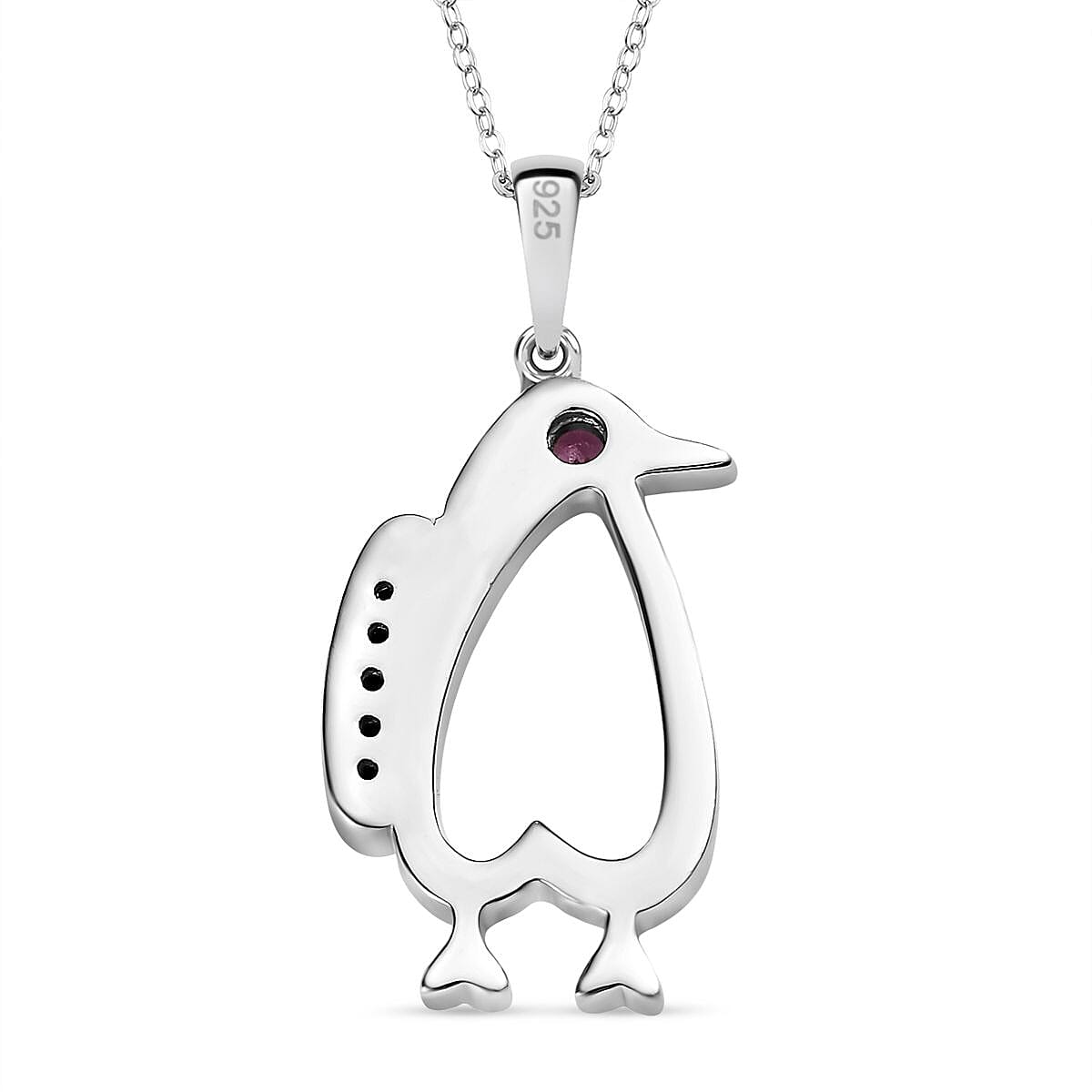 Rhodolite Garnet,  Black Spinel Pendant with Chain (Size 20) in rhodium Sterling Silver 0.15 ct  0.200  Ct.