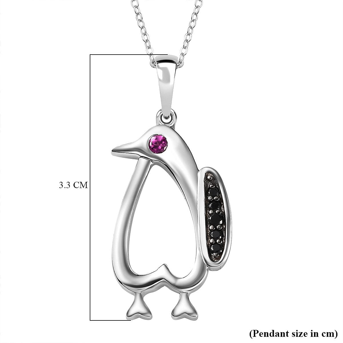 Rhodolite Garnet,  Black Spinel Pendant with Chain (Size 20) in rhodium Sterling Silver 0.15 ct  0.200  Ct.