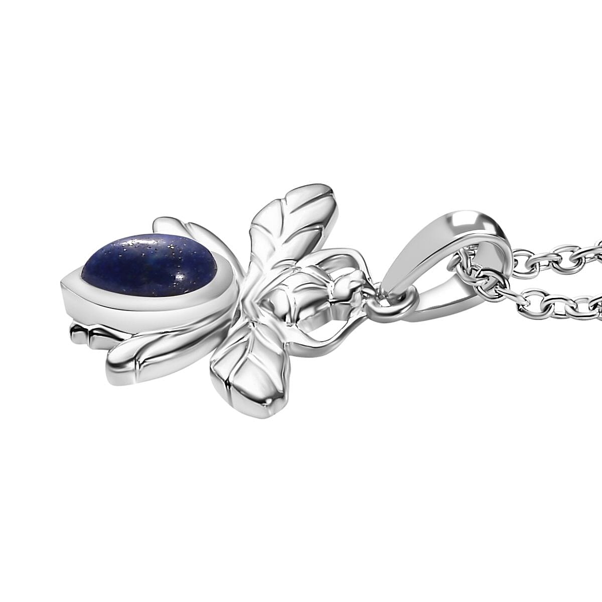Lapis Lazuli Dragon Fly Solitaire Sterling Silver Pendant with Stainless Steel Chain (Size 20)