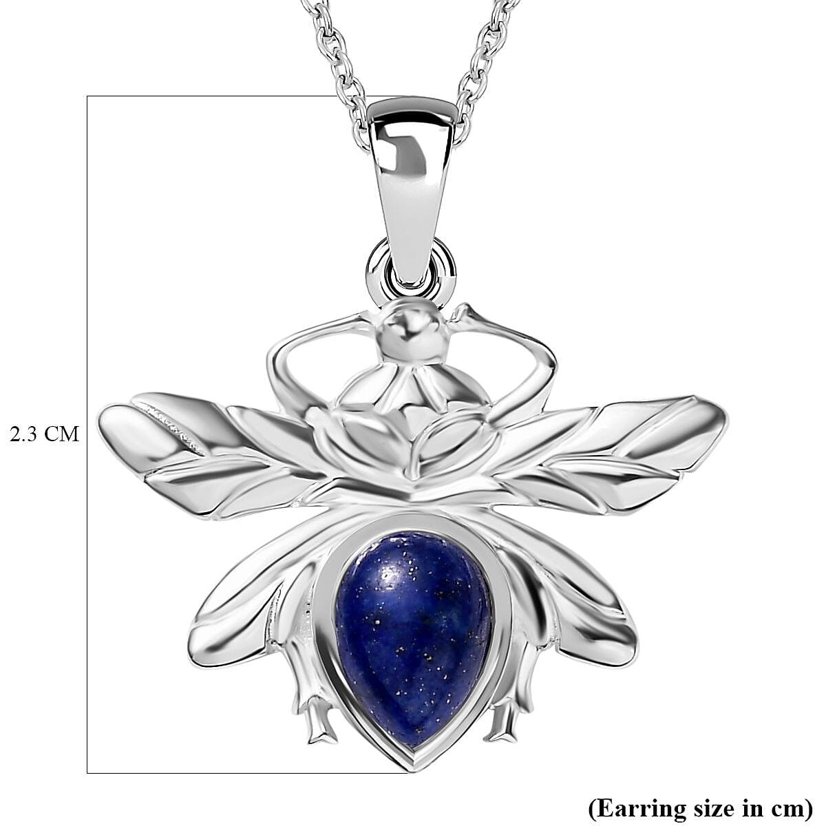 Lapis Lazuli Dragon Fly Solitaire Sterling Silver Pendant with Stainless Steel Chain (Size 20)