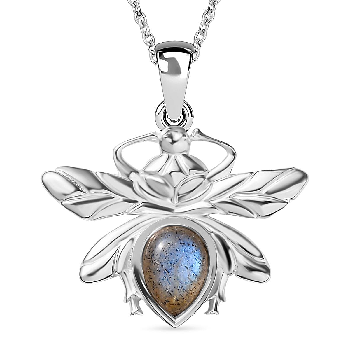 Labradorite Dragon Fly Solitaire Sterling Silver Pendant with Chain (Size 20)
