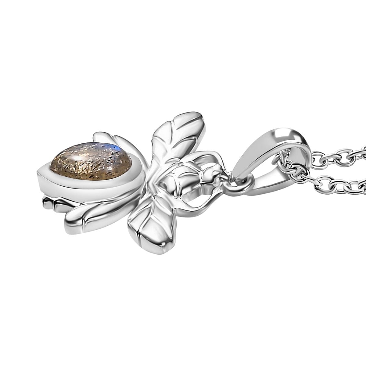 Labradorite Dragon Fly Solitaire Sterling Silver Pendant with Chain (Size 20)