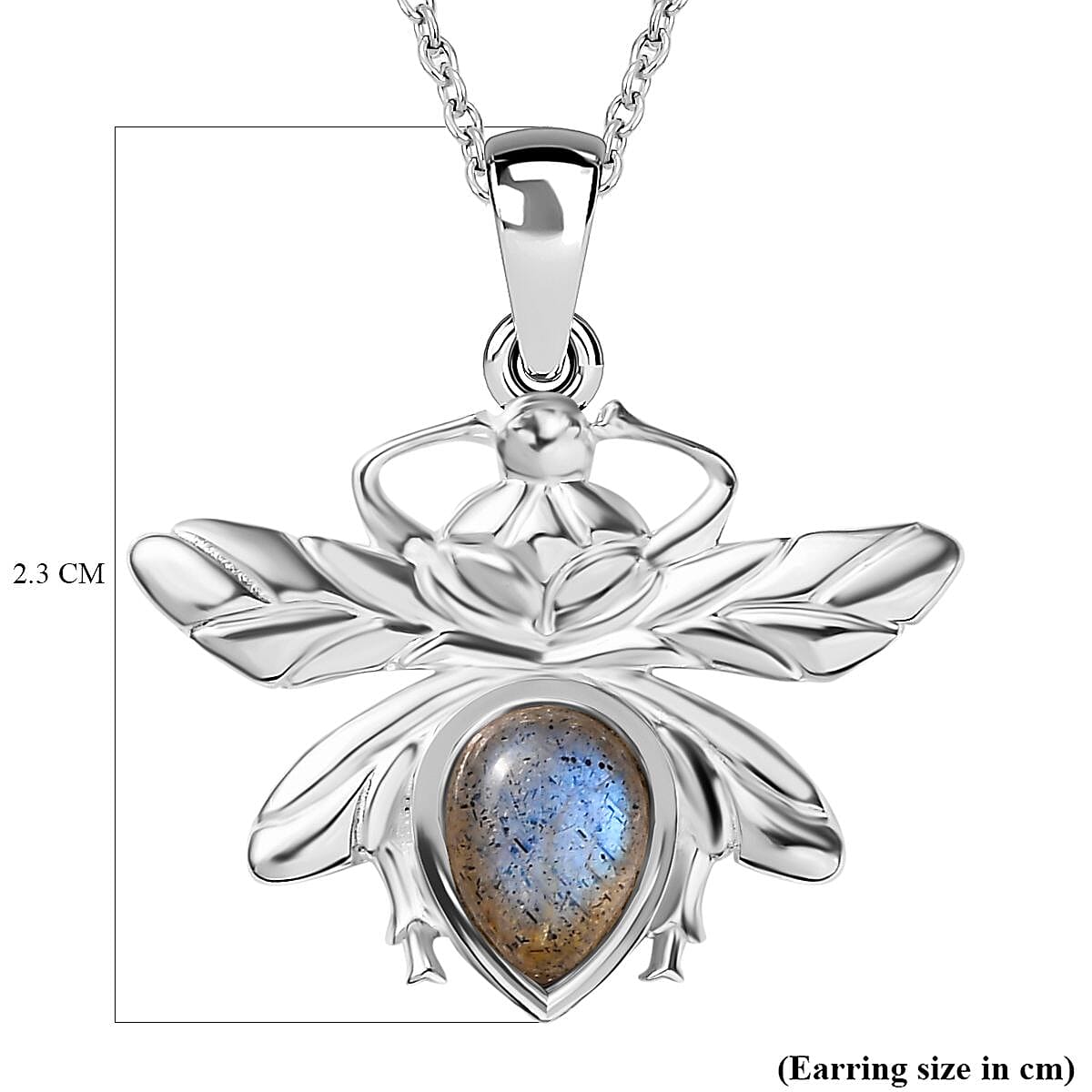 Labradorite Dragon Fly Solitaire Sterling Silver Pendant with Chain (Size 20)