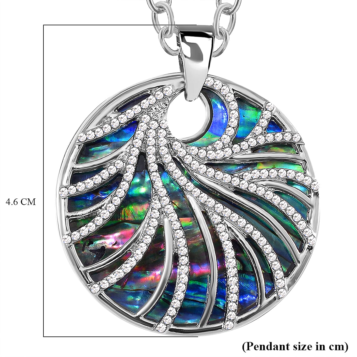 Abalone Shell, White Crystal Pendant with Chain (Size 24)