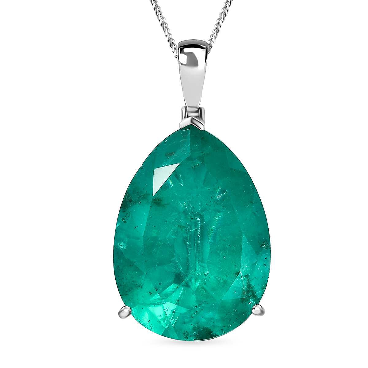 Emeraldine Quartz Pendant with Chain in Rhodium Overlay Sterling Silver (Size 20) 50.00 Ct.