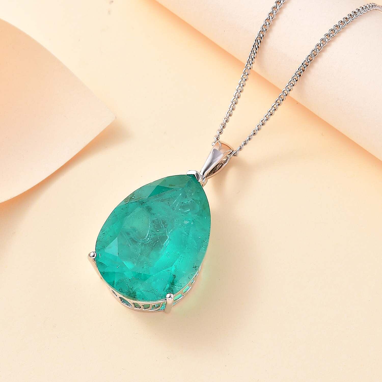 Emeraldine Quartz Pendant with Chain in Rhodium Overlay Sterling Silver (Size 20) 50.00 Ct.