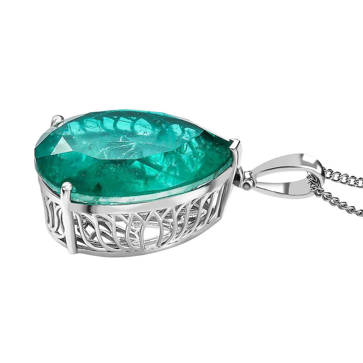 Emeraldine Quartz Pendant with Chain in Rhodium Overlay Sterling Silver (Size 20) 50.00 Ct.