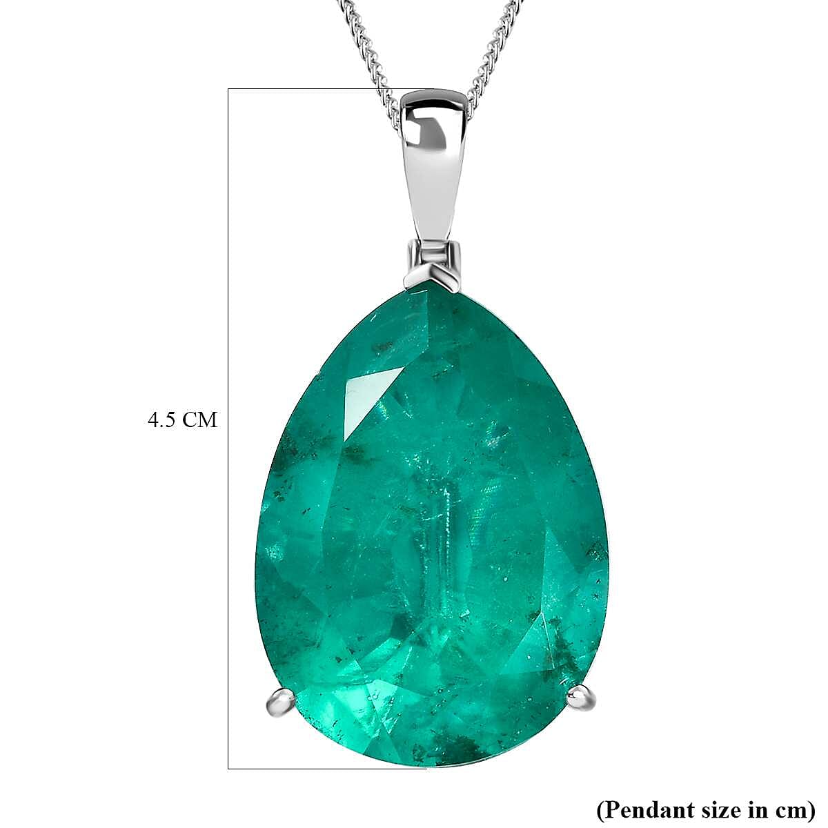 Emeraldine Quartz Pendant with Chain in Rhodium Overlay Sterling Silver (Size 20) 50.00 Ct.
