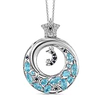 GP Celestial Dream Collection - Paraiba Apatite, White Zircon Pendant with Chain (Size 20) in Rhodium Overlay Sterling Silver