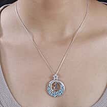 GP Celestial Dream Collection - Paraiba Apatite, White Zircon Pendant with Chain (Size 20) in Rhodium Overlay Sterling Silver