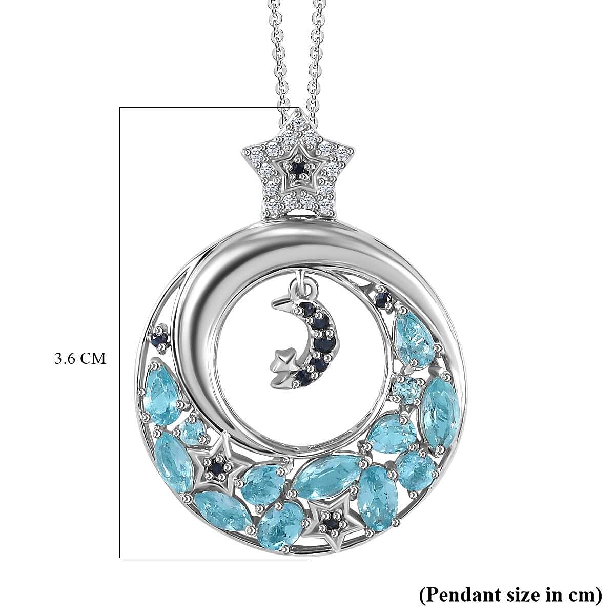 GP Celestial Dream Collection - Paraiba Apatite, Blue Sapphire & White Zircon Pendant with Chain (Size 20) in Rhodium Overlay Sterling Silver 2.74 Ct, Silver Wt. 7.96 Gms.