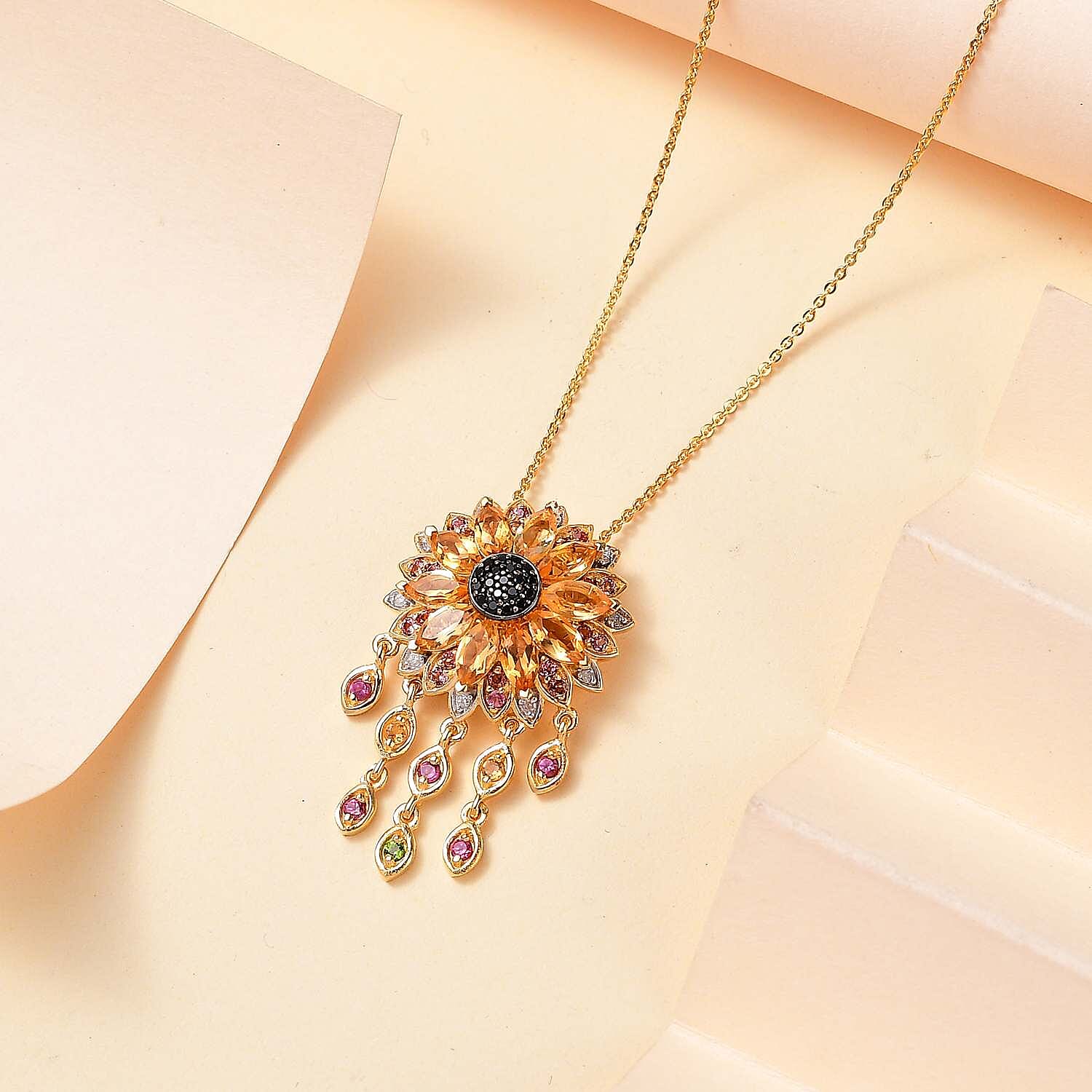 GP Italian Garden Collection Multi Gemstone Pendant with Chain (Size 20) in 18K YG Vermeil Sterling Silver 3.35 ct  Silver Wt. 8.