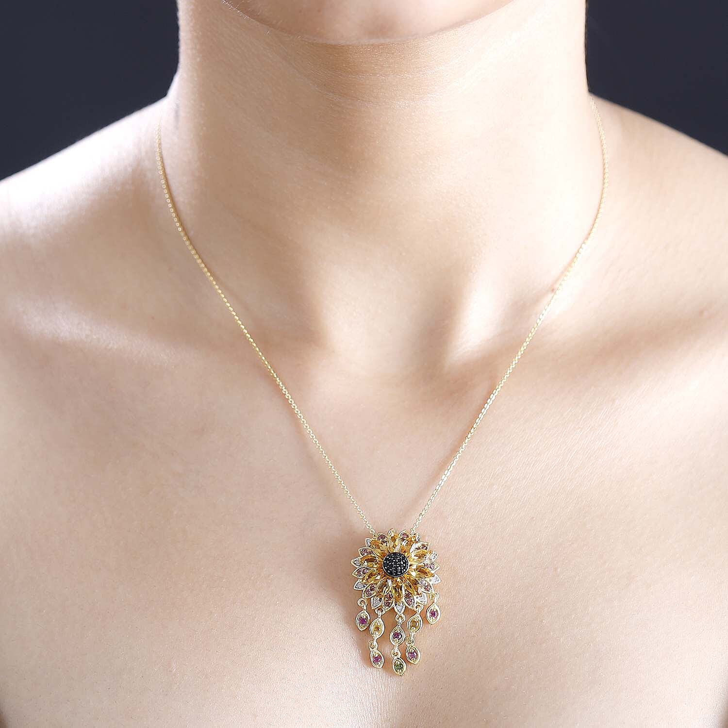 GP Italian Garden Collection Multi Gemstone Pendant with Chain (Size 20) in 18K YG Vermeil Sterling Silver 3.35 ct  Silver Wt. 8.