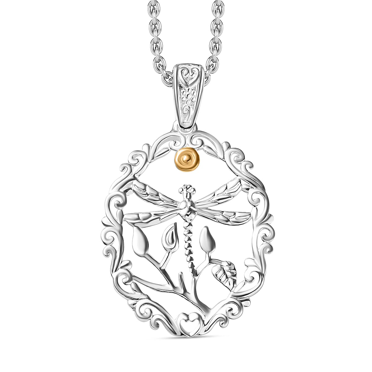 Royal Bali Collection Dragon Fly Pendant in Sterling Silver with Stainless Steel Chain (Size 20)