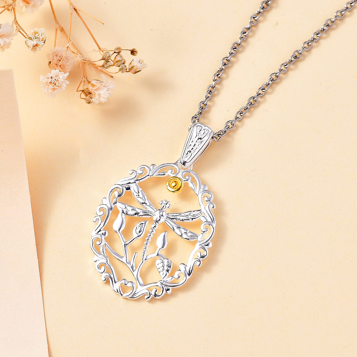 Royal Bali Collection Dragon Fly Pendant in Sterling Silver with Stainless Steel Chain (Size 20)