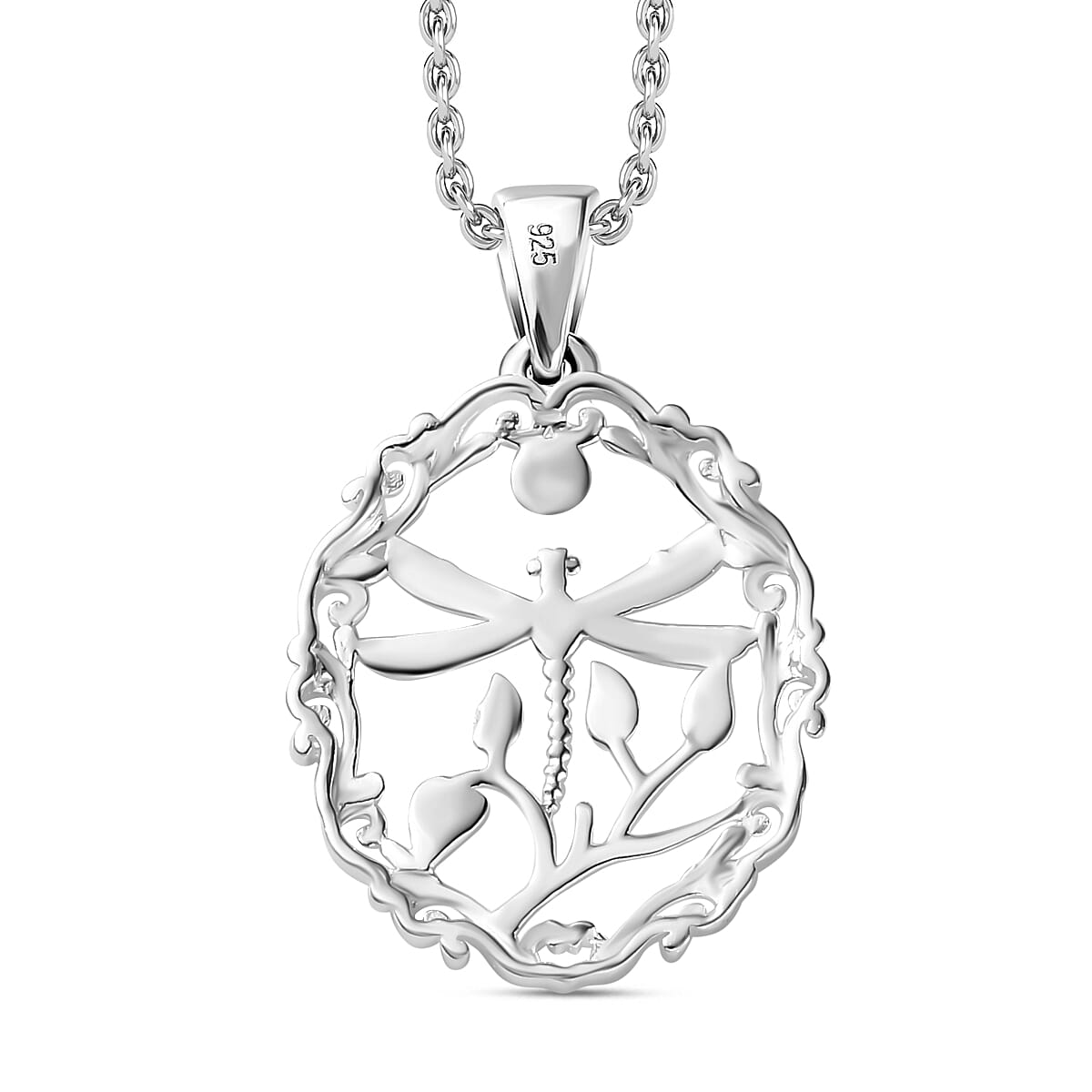 Royal Bali Collection Dragon Fly Pendant in Sterling Silver with Stainless Steel Chain (Size 20)