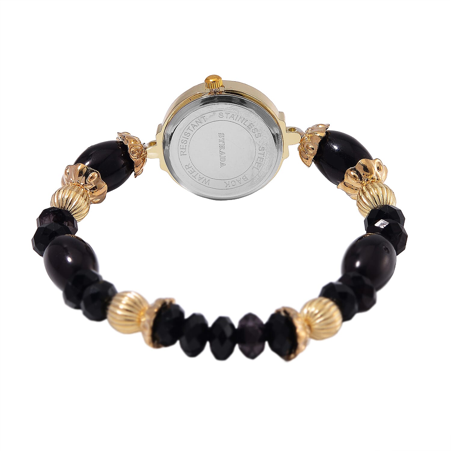 4 Piece Set - STRADA Crystal Watch With 3 Crystal Bracelets - Black