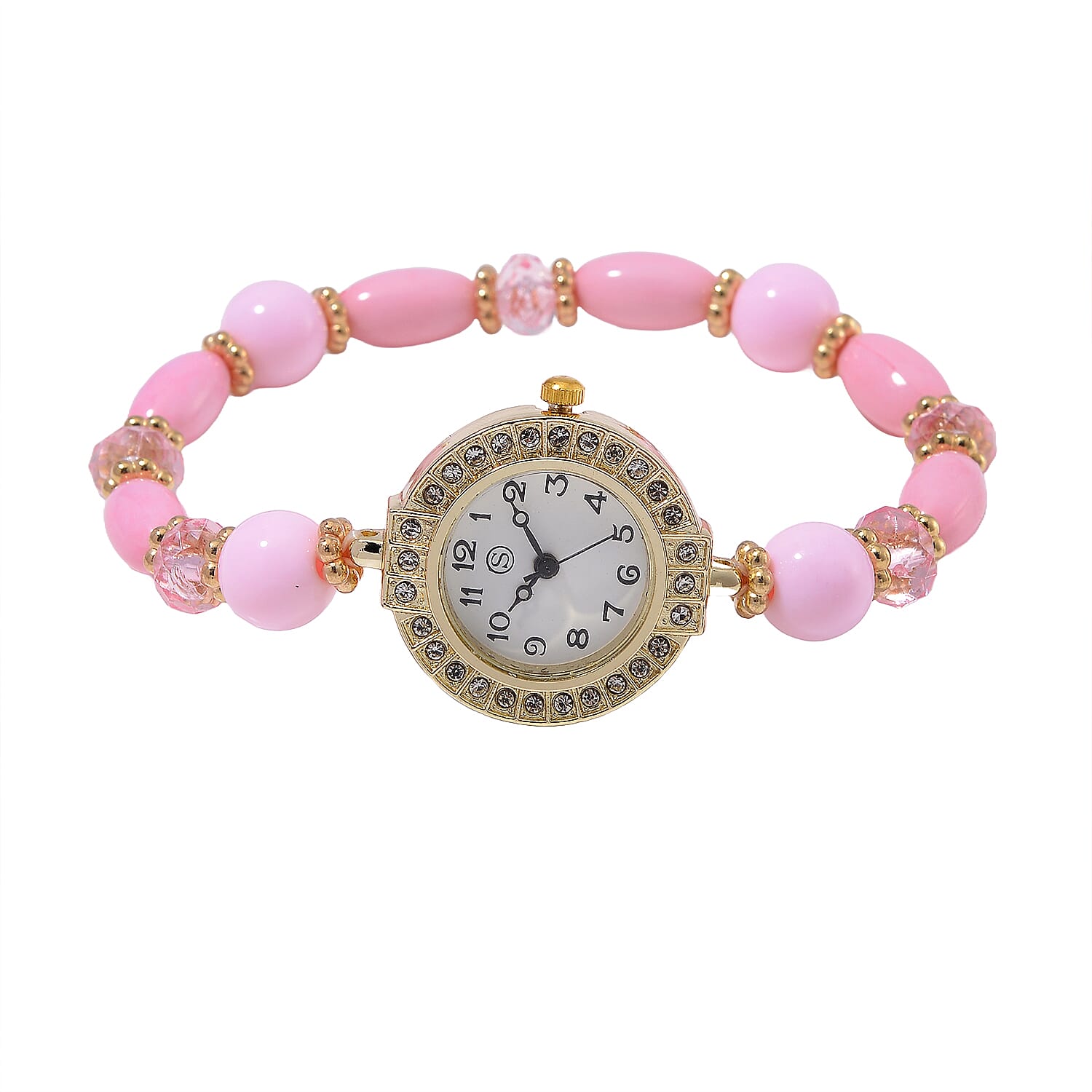 CYBER MONDAY MEGA DEAL - 4 Piece Set - STRADA Crystal Watch With 3 Crystal Bracelets - Pink