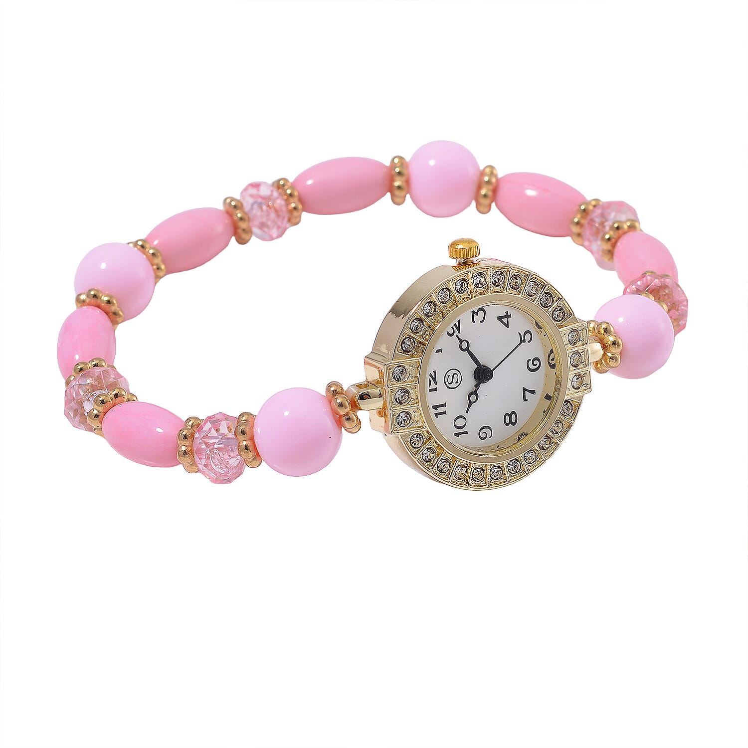 CYBER MONDAY MEGA DEAL - 4 Piece Set - STRADA Crystal Watch With 3 Crystal Bracelets - Pink