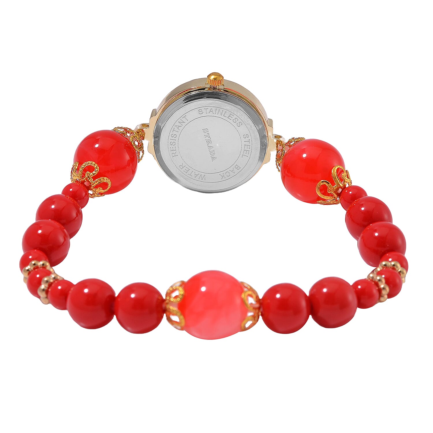 CYBER MONDAY MEGA DEAL - 4 Piece Set - STRADA Crystal Watch With 3 Crystal Bracelets - Red