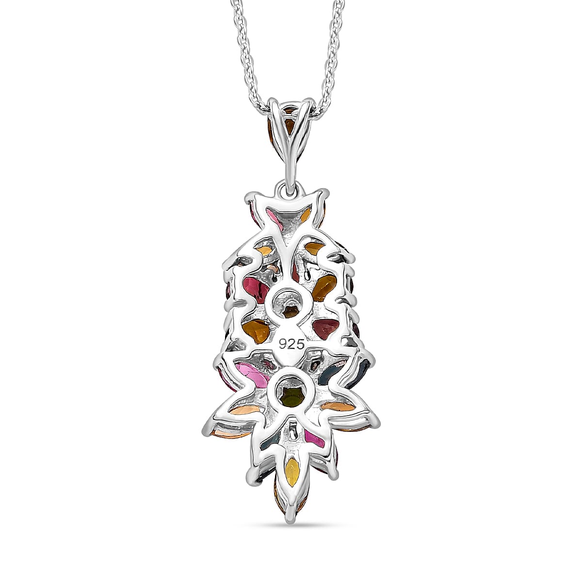 Multi-Tourmaline Pendant with Chain (Size 20) in Rhodium Overlay Sterling Silver 2.67 Ct. Multi-Tourmaline Pendant with Chain (Size 20) in Rhodium Overlay Sterling Silver 2.67 Ct.
