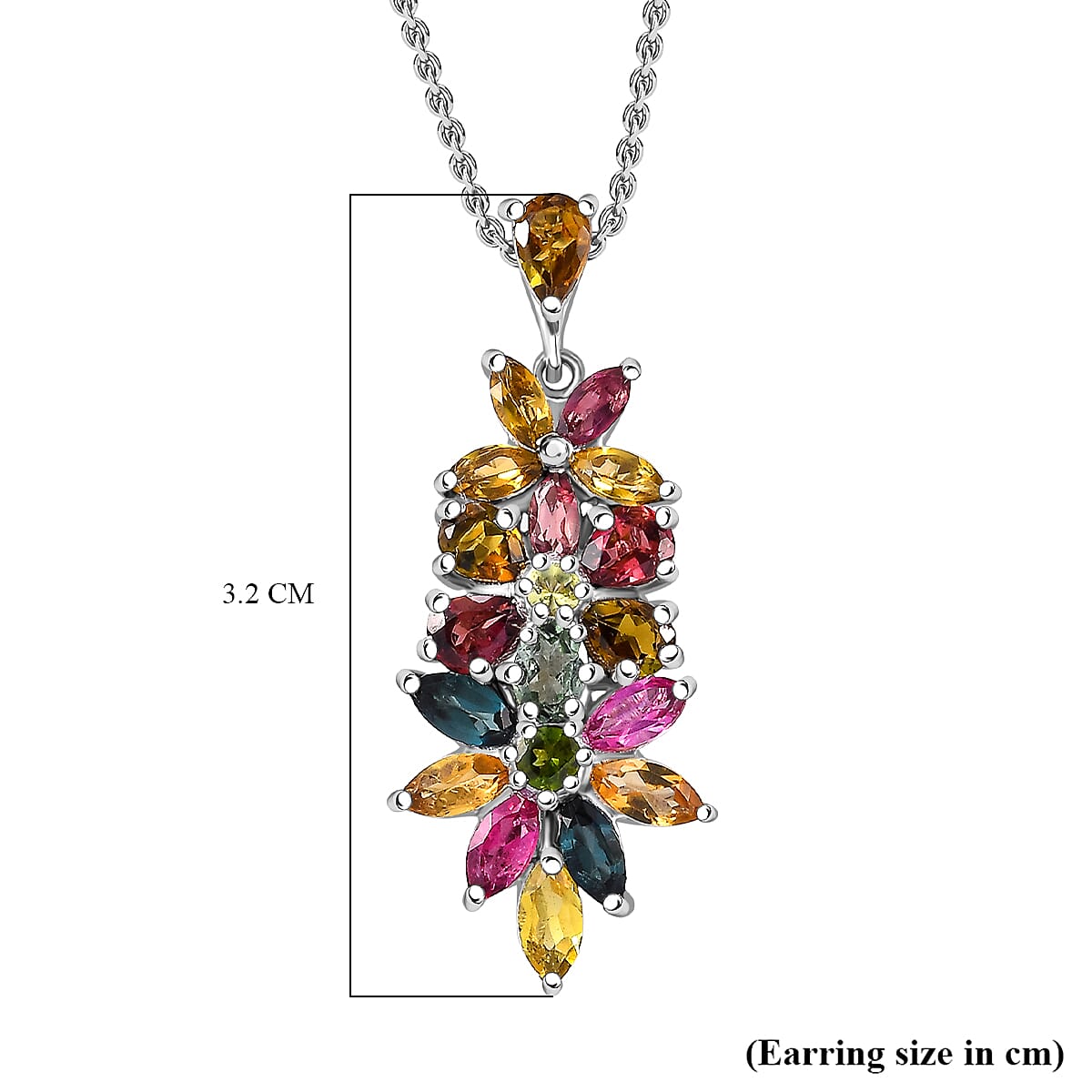 Multi-Tourmaline Pendant with Chain (Size 20) in Rhodium Overlay Sterling Silver 2.67 Ct. Multi-Tourmaline Pendant with Chain (Size 20) in Rhodium Overlay Sterling Silver 2.67 Ct.