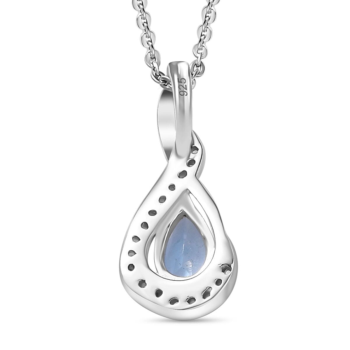 Santamaria Aquamarine & Natural Zircon Pendant with Chain (Size 20) in Rhodium Overlay Sterling Silver