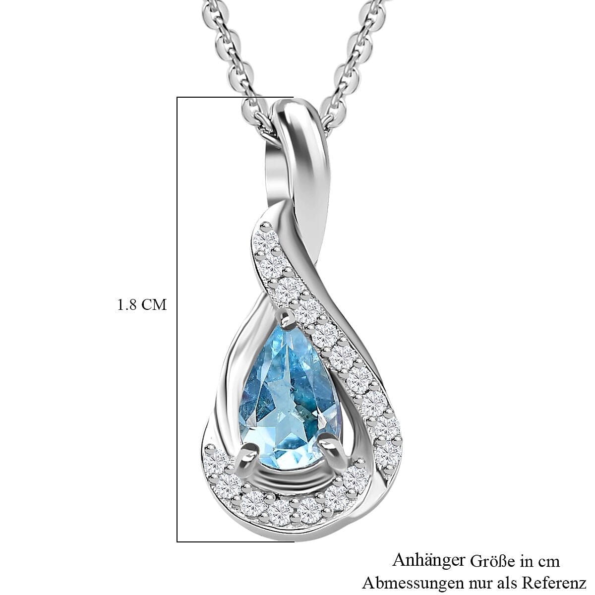 Santamaria Aquamarine & Natural Zircon Pendant with Chain (Size 20) in Rhodium Overlay Sterling Silver