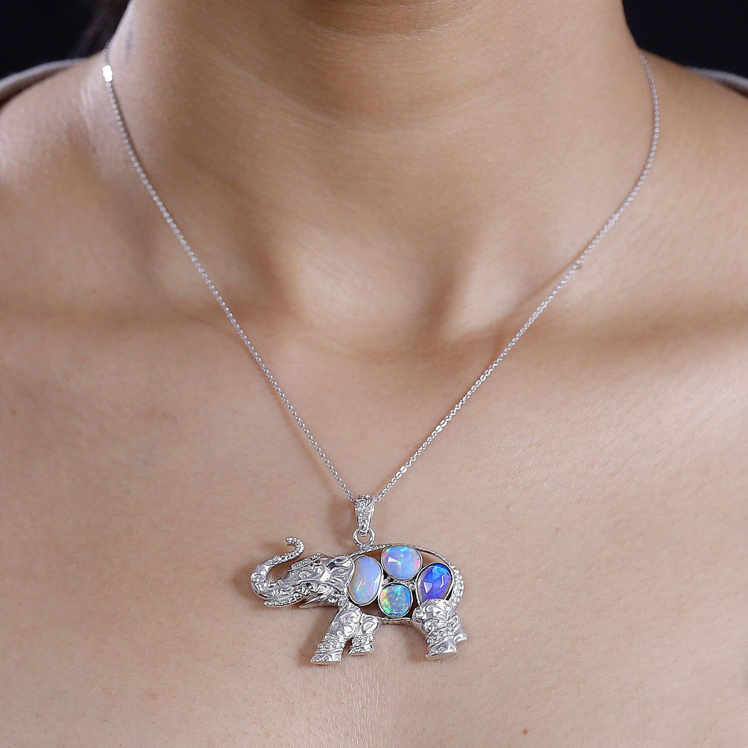 Ethiopian Opal Pendant with Chain (Size 20) in rhodium Sterling Silver  Wt. 9.4 Gms  1.420  Ct.