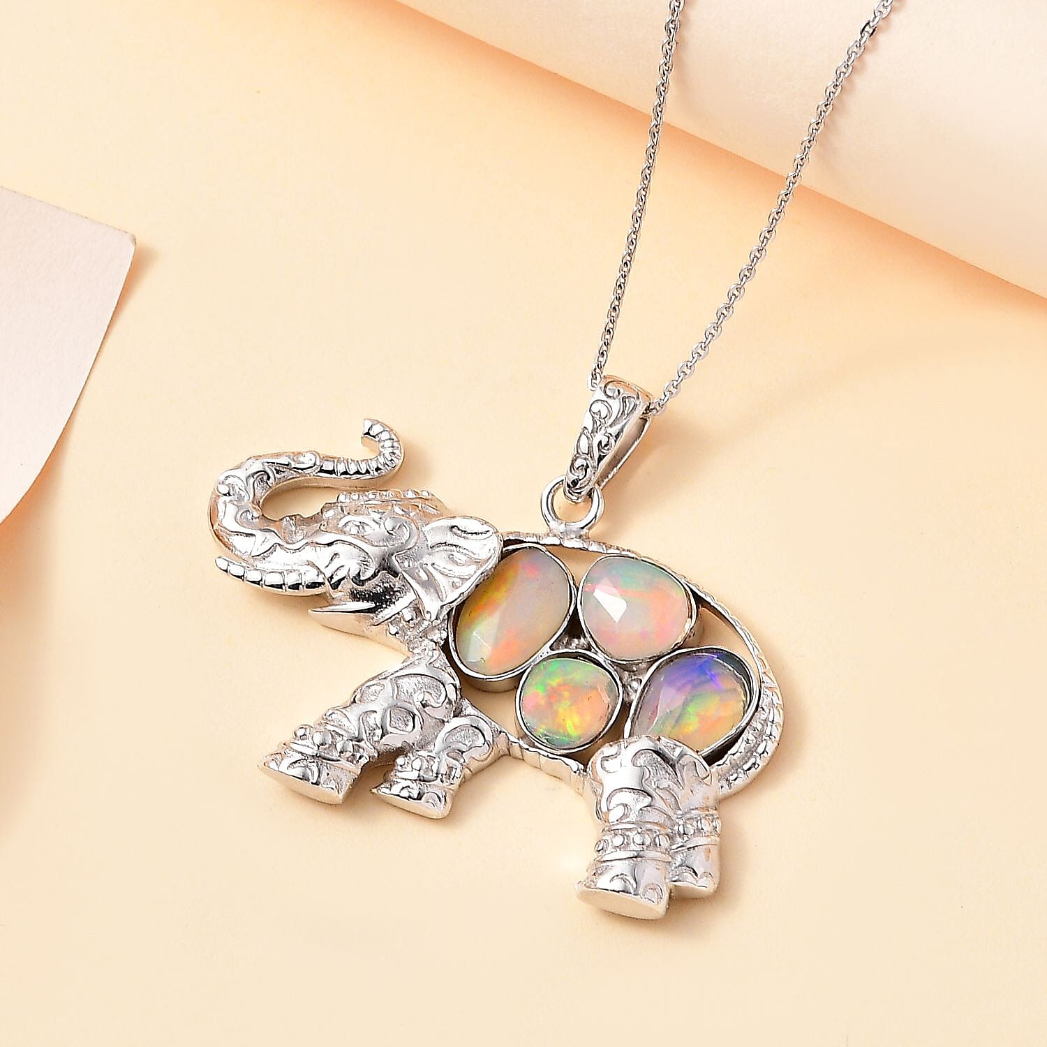 Ethiopian Opal Pendant with Chain (Size 20) in rhodium Sterling Silver  Wt. 9.4 Gms  1.420  Ct.