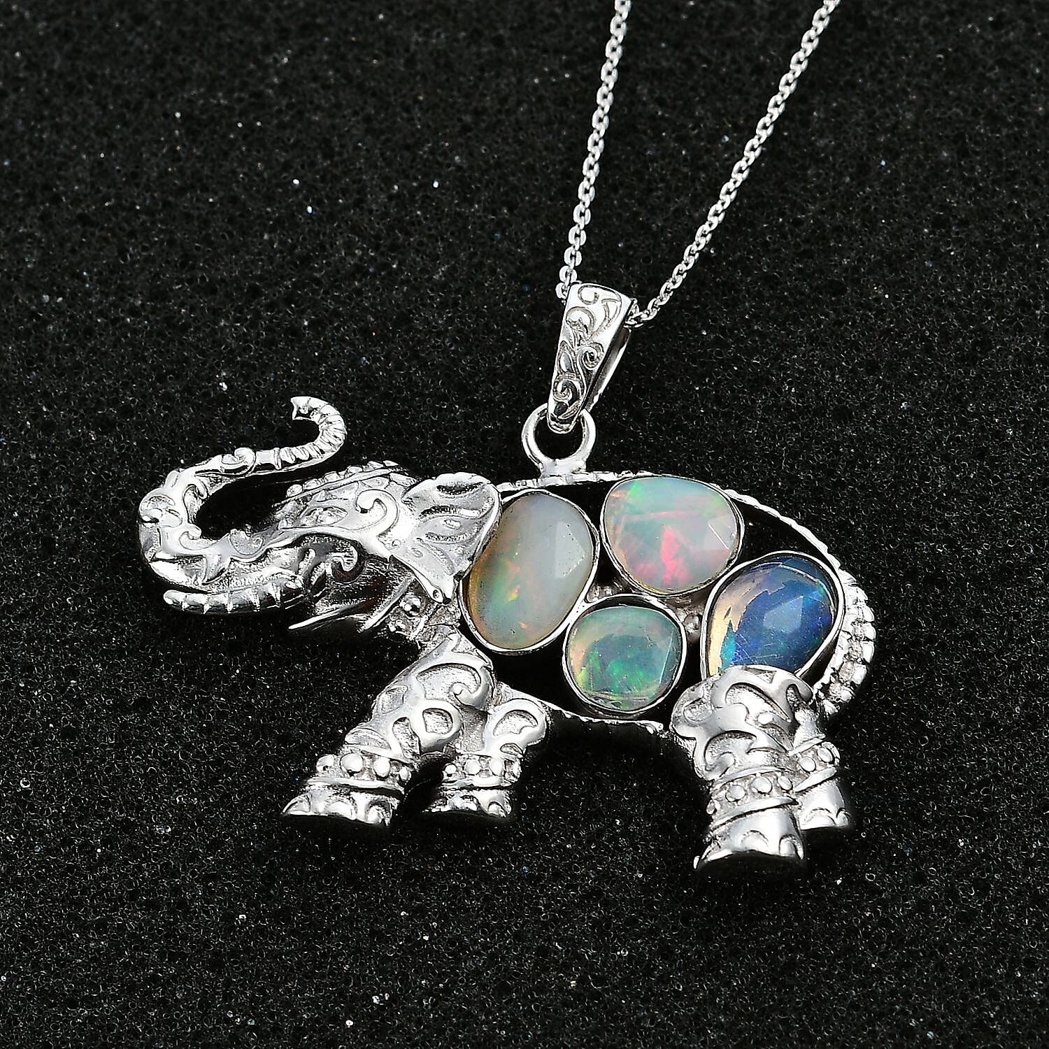 Ethiopian Opal Pendant with Chain (Size 20) in rhodium Sterling Silver  Wt. 9.4 Gms  1.420  Ct.