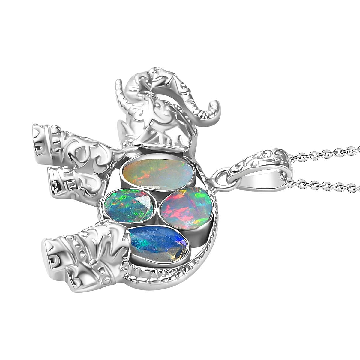 Ethiopian Opal Pendant with Chain (Size 20) in rhodium Sterling Silver  Wt. 9.4 Gms  1.420  Ct.