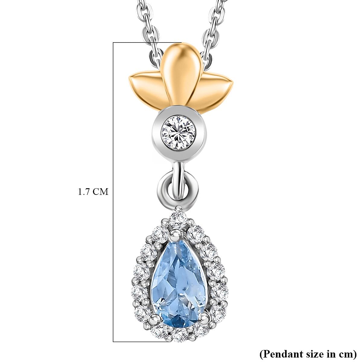 Santamaria Aquamarine & Natural Zircon Pendant with Chain (Size 20) in Rhodium Overlay Sterling Silver