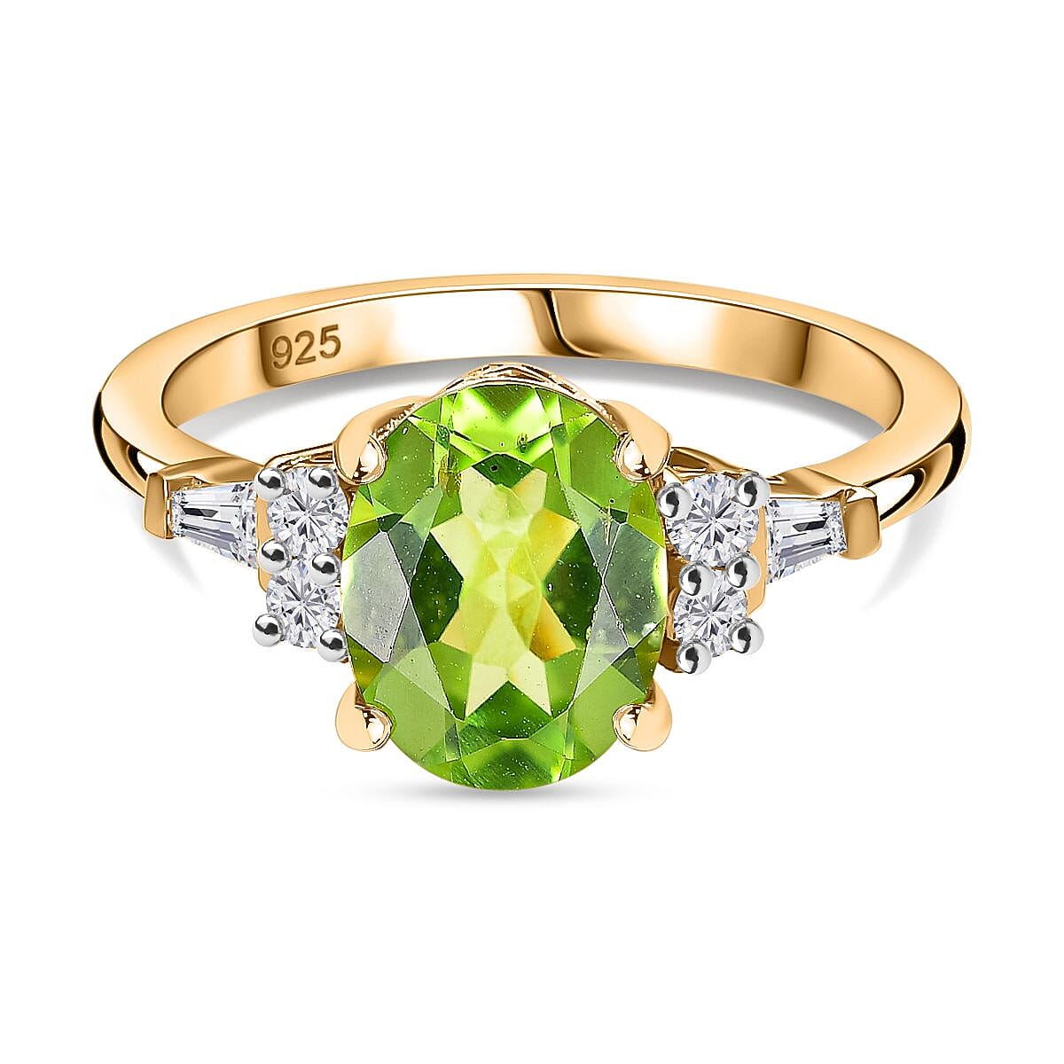2 Piece Set -  Peridot,  White Zircon Ring,Pendant with Chain (Size 20) in 18K YG Vermeil Sterling Silver 0.39 ct  Silver Wt. 6.37 Gms  4.590  Ct.
