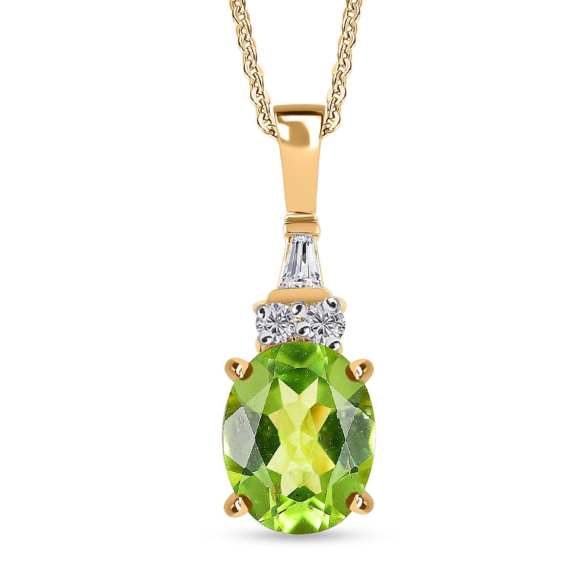 2 Piece Set -  Peridot,  White Zircon Ring,Pendant with Chain (Size 20) in 18K YG Vermeil Sterling Silver 0.39 ct  Silver Wt. 6.37 Gms  4.590  Ct.