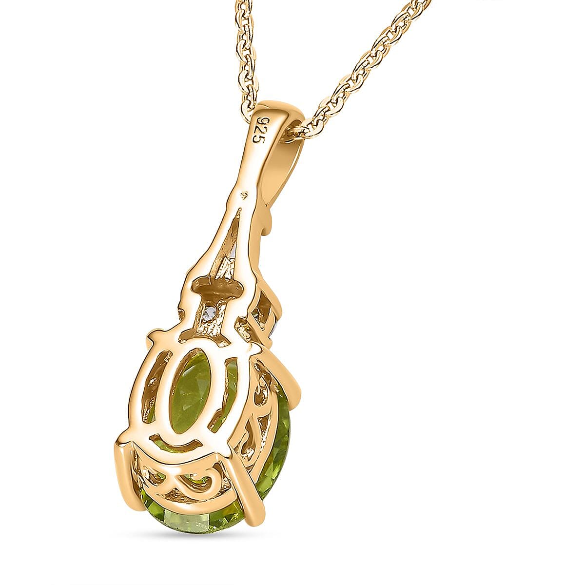 2 Piece Set -  Peridot,  White Zircon Ring,Pendant with Chain (Size 20) in 18K YG Vermeil Sterling Silver 0.39 ct  Silver Wt. 6.37 Gms  4.590  Ct.