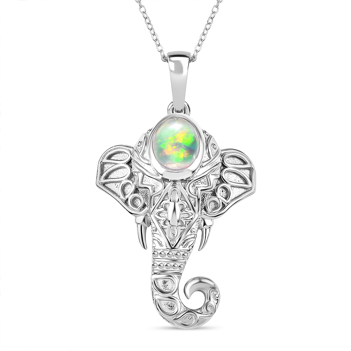 Ethiopian Opal Pendant with Chain (Size 20) in rhodium Sterling Silver  Wt. 8.54 Gms  1.180  Ct.