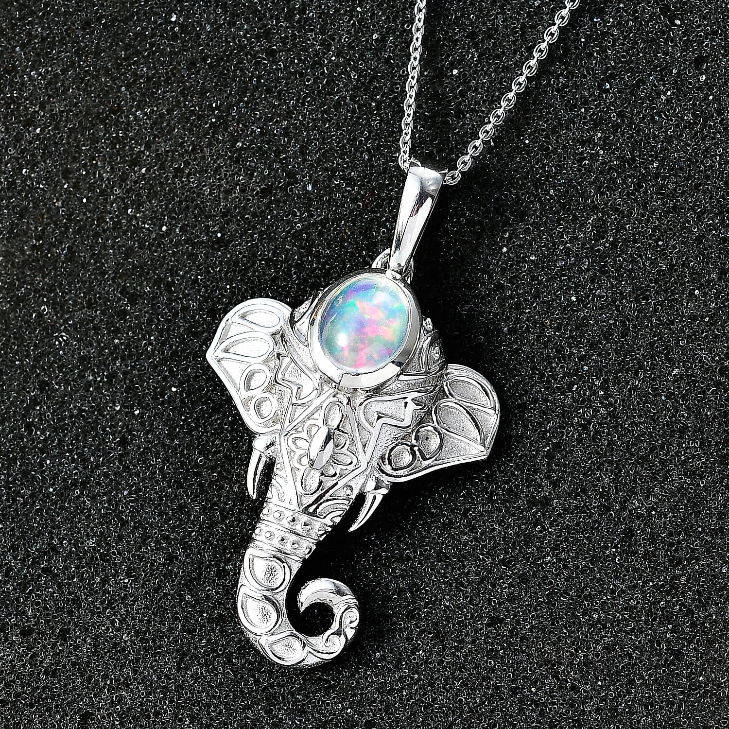 Ethiopian Opal Pendant with Chain (Size 20) in rhodium Sterling Silver  Wt. 8.54 Gms  1.180  Ct.