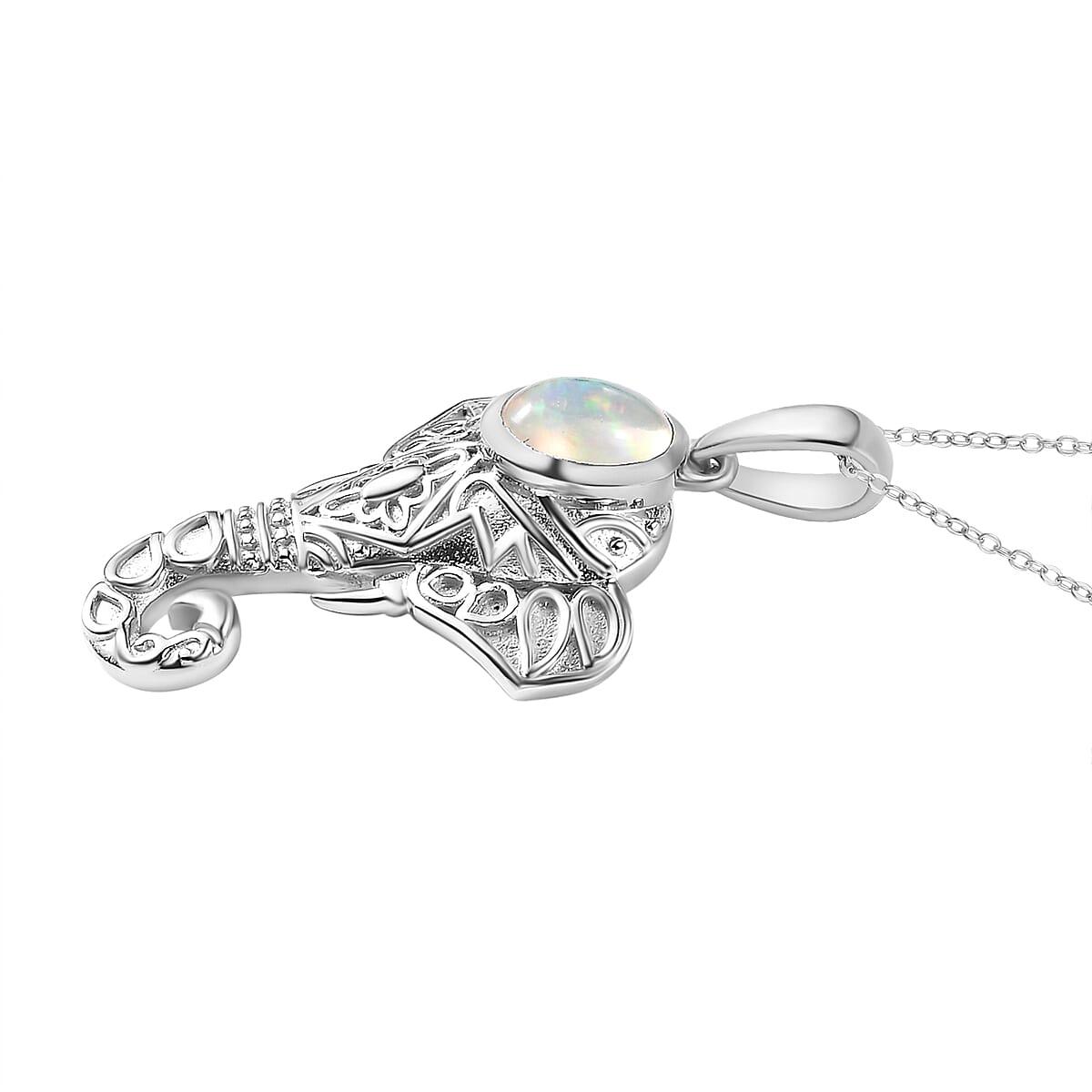 Ethiopian Opal Pendant with Chain (Size 20) in rhodium Sterling Silver  Wt. 8.54 Gms  1.180  Ct.