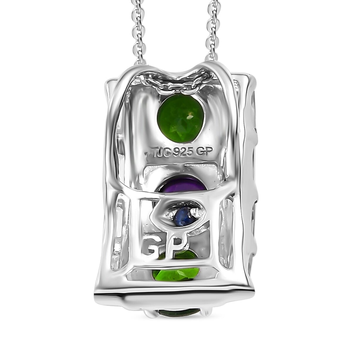 GP Art Deco Collection - Geometrical Shapes - Amethyst, Chrome Diopside & Zircon Pendant with Chain (Size 20) in Rhodium Overlay Sterling Silver GP Art Deco Collection - Geometrical Shapes - Amethyst, Chrome Diopside & Zircon Pendant with Chain (Size 20) in Rhodium Overlay Sterling Silver