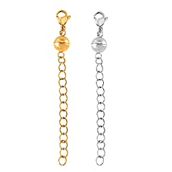 Set of 2 - Rhodium Overlay and Yellow Gold Plated Lobster Clasp with Magnetic Lock & Extender Chain