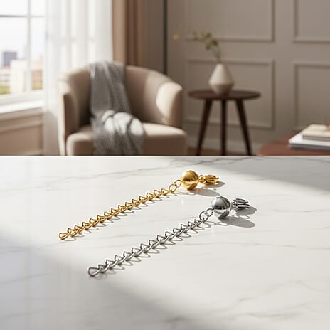 Set of 2 - Rhodium Overlay and Yellow Gold Plated Lobster Clasp with Magnetic Lock & Extender Chain